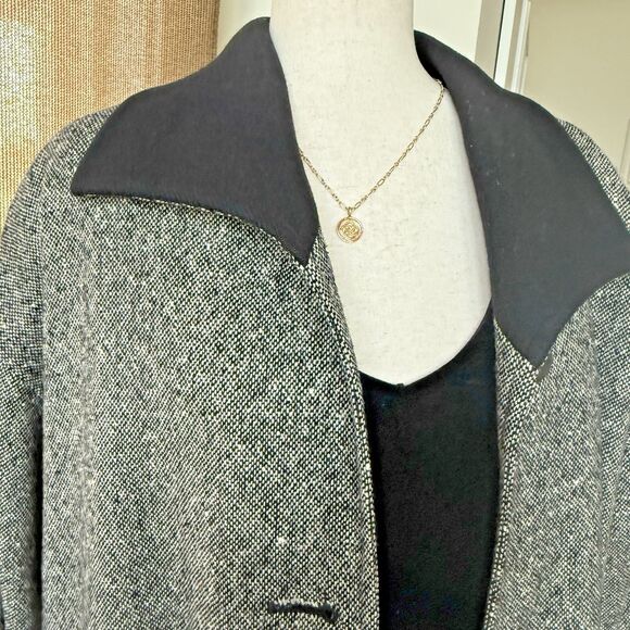 Vintage Pendleton 100% Wool Overcoat –Women Size 14 Black White Tweed USA 1970's - Picture 12 of 16